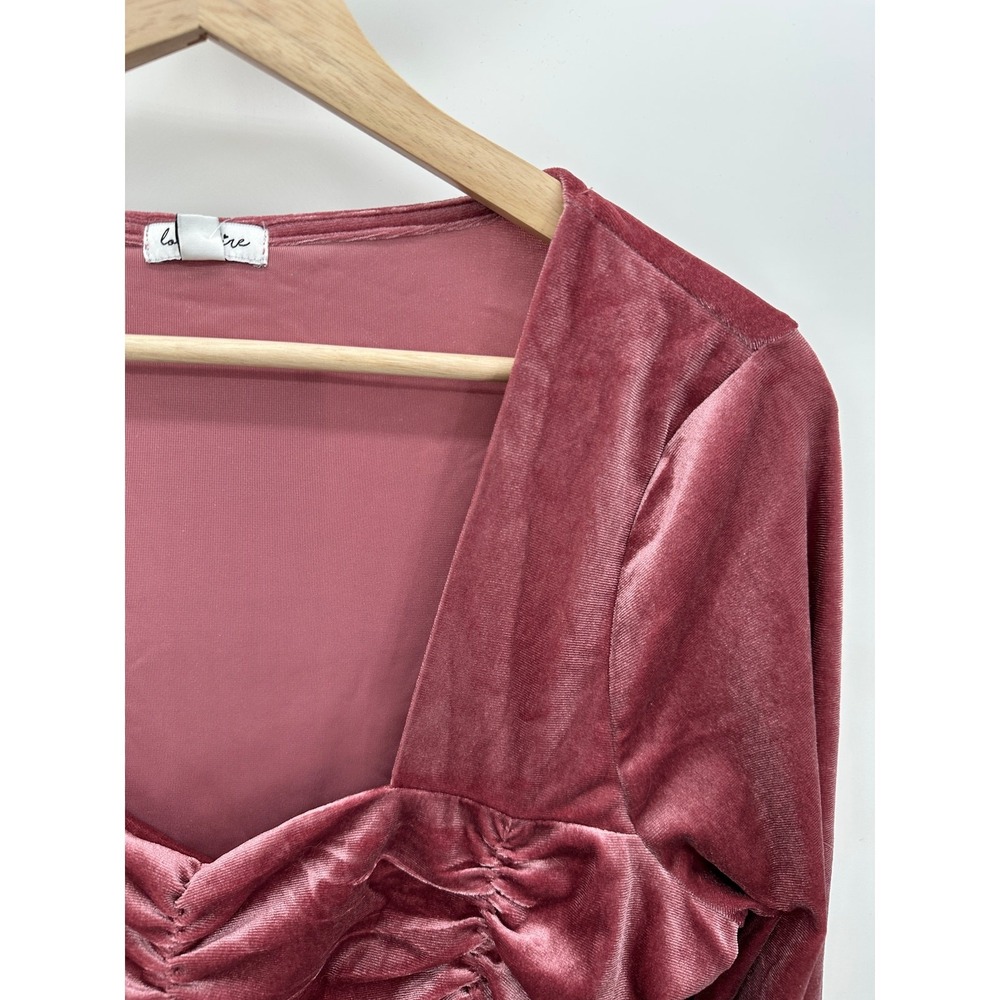 Love, Fire Womens Pink Velour Ruched Long Sleeve Top Whimsigoth Fairy NWT Sz XL - Picture 5 of 11